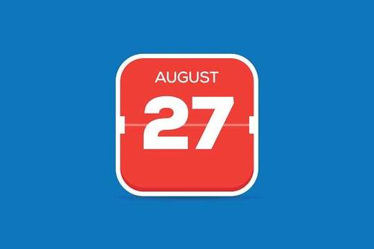 august 27 on red icon over blue background
